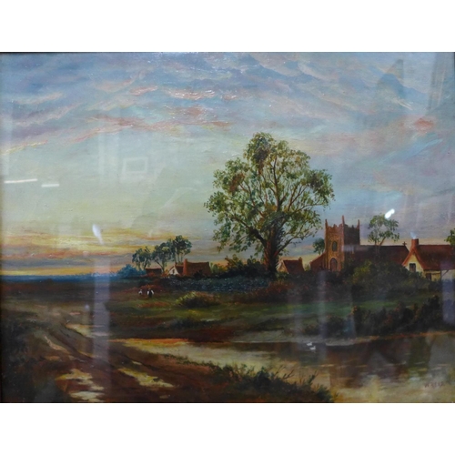 3 - W. Read, pair of rural lansdcapes by a cottage and figures by a church , oil on board, 39 x 50cms, f... 