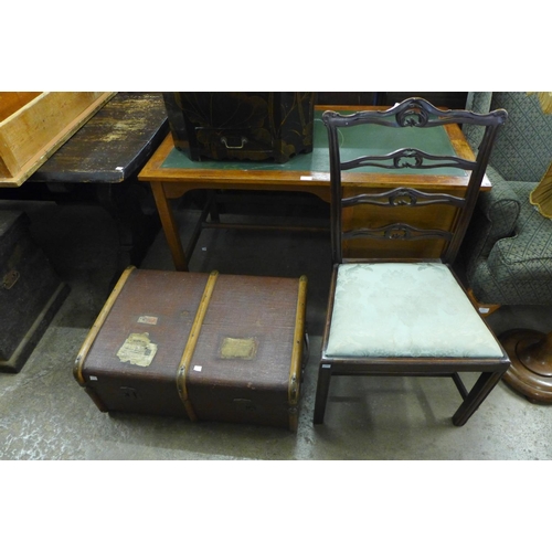 318 - A George III carved mahogany side chair and a steamer trunk