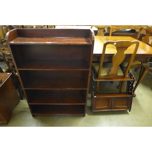 328 - An Edward VII carved mahogany wall shelf and a mahogany open bookcase