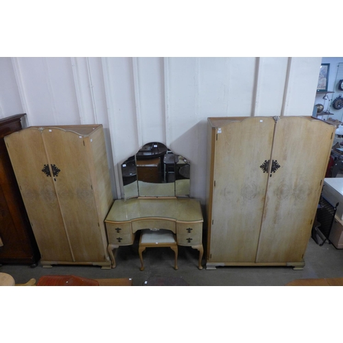 333 - A bleached walnut five piece bedroom suite