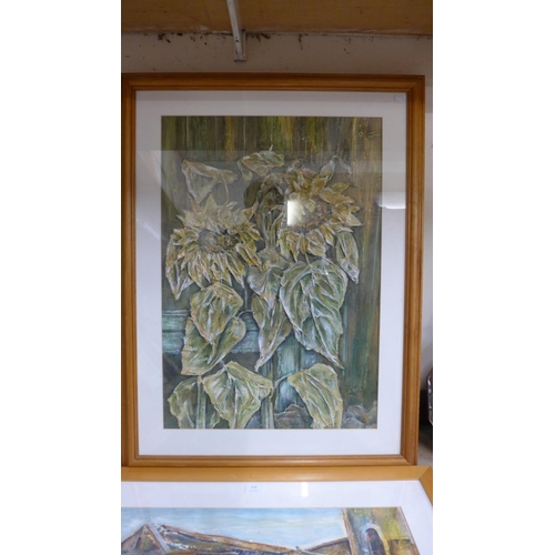 379 - Doreen Hunt, Backyard Sunflower, mixed media, 69 x 48cms, Grand Hotel Excelsior Vittoria, pastel, 66... 