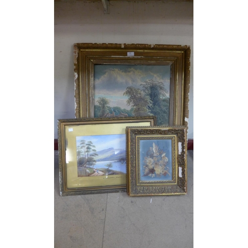 380 - Two oil paintings, a watercolour, maps, etc.