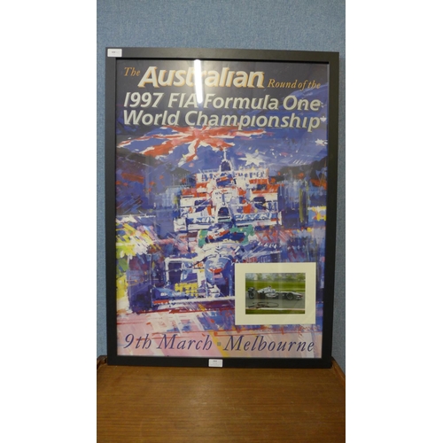 384 - A 1997 Australian Formula One print, with signed photograph by winner David Coulthard