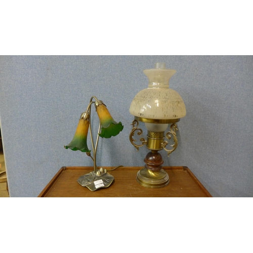 391 - An Art Nouveau style table lamp and one other table lamp