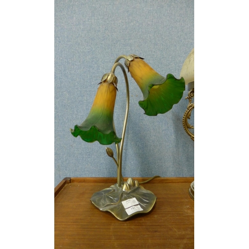 391 - An Art Nouveau style table lamp and one other table lamp