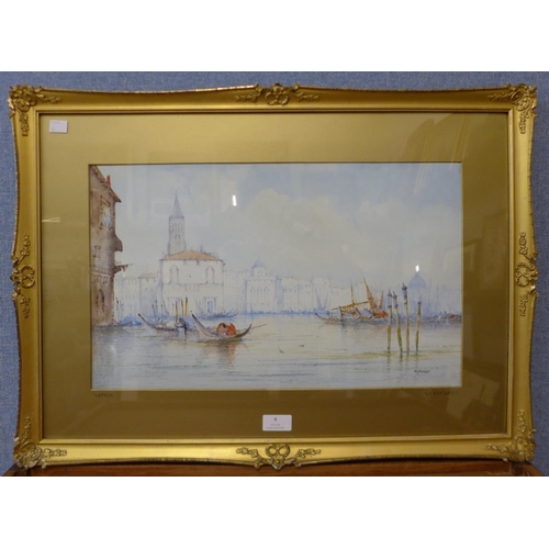 4 - W. Stewart, Venice, watercolour, 30 x 50cms, framed