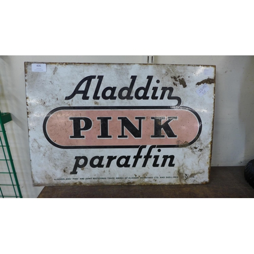 406 - A double sided enamelled Aladdin Pink Paraffin sign