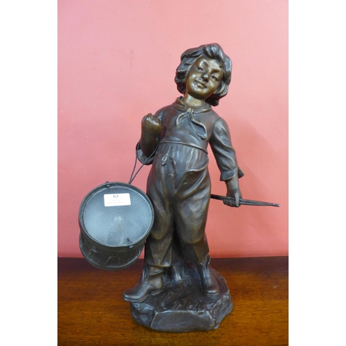 63 - Aristide de Ranieri, bronzed spelter figural lamp in the form of a young boy and drum, 46cms h