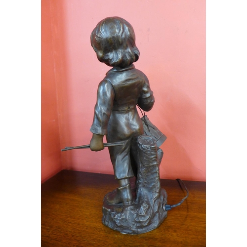 63 - Aristide de Ranieri, bronzed spelter figural lamp in the form of a young boy and drum, 46cms h