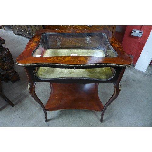 76 - A Victorian mahogany, marquetry inlaid and gilt metal bijouterie table, 76cms h x 63cms w