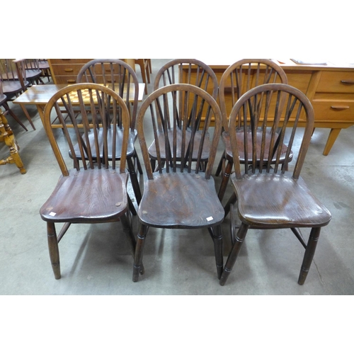 78 - A set of six elm and beech Windsor chairs