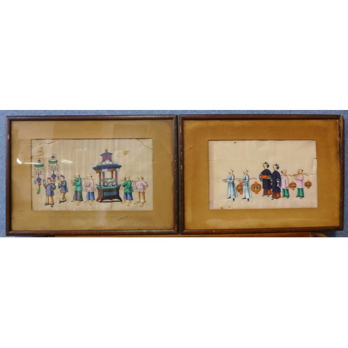 9 - Chinese School, set of five scenes, watercolour and gouache on pith paper, 18 x 30cms, framed, a/f