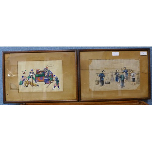 9 - Chinese School, set of five scenes, watercolour and gouache on pith paper, 18 x 30cms, framed, a/f