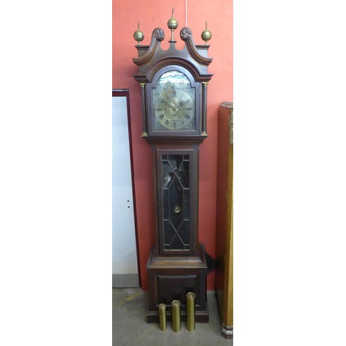 92a - An Edward VII mahogany longcase clock, with Westminster, Whittington and St. Michael three train mov... 