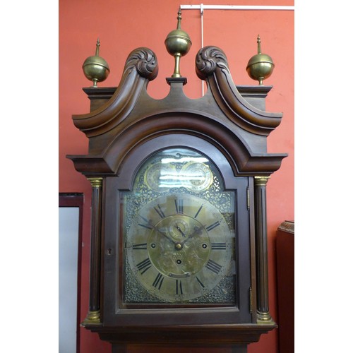 92a - An Edward VII mahogany longcase clock, with Westminster, Whittington and St. Michael three train mov... 