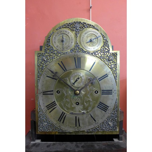 92a - An Edward VII mahogany longcase clock, with Westminster, Whittington and St. Michael three train mov... 