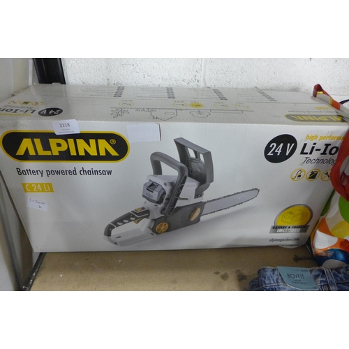 2080 - Alpina 24v Li-Ion battery chainsaw with charger - boxed - unused - W