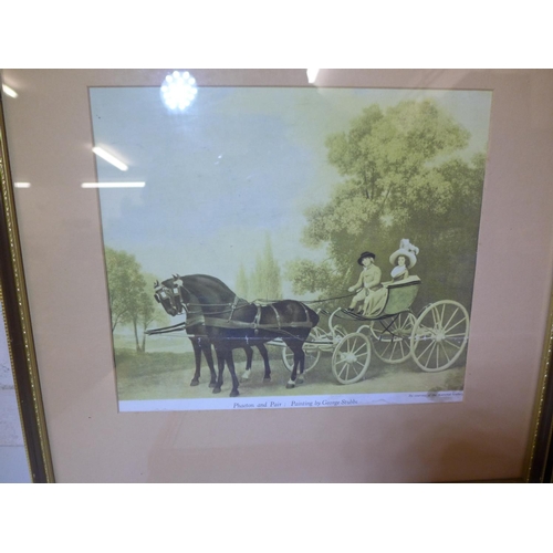 2058 - Pr. of framed George Stubbs horse prints, 2 floral & 1 country scene, Framed signed print 'Trial by ... 