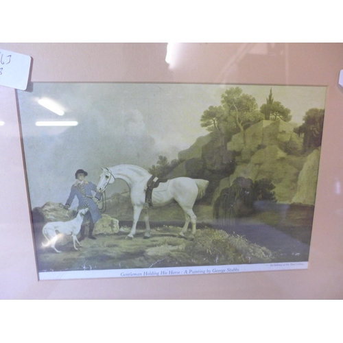 2058 - Pr. of framed George Stubbs horse prints, 2 floral & 1 country scene, Framed signed print 'Trial by ... 