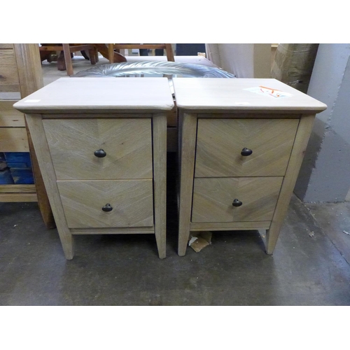 1890 - A pair of chevron bedside chests - each damaged on front corners