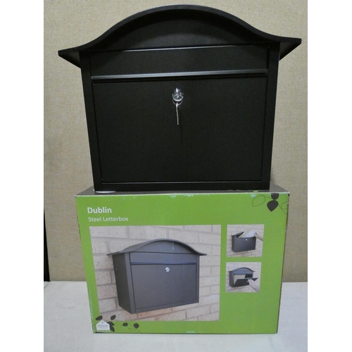 3039 - A Dublin black steel letterbox (height 34cm x width 44cm x diameter 19cm) * This lot is subject to V... 