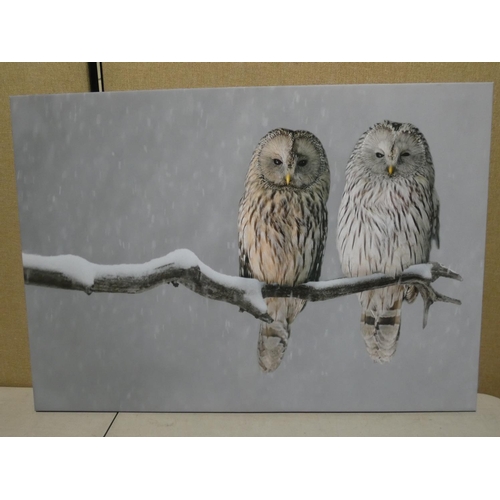 3048 - 'Two Owls In Winter' print on canvas (70cm x 100cm) * This lot is subject to VAT