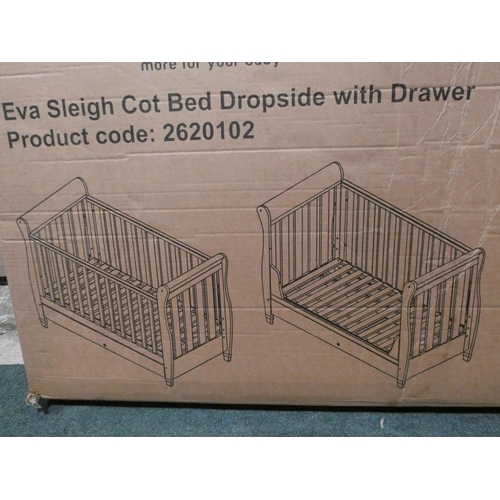 3066 - A white Eva sleigh cot bed with drawer * this lot is subject to VAT