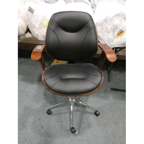 3099 - A black/dark walnut style swivel office chair * this lot is subject to VAT