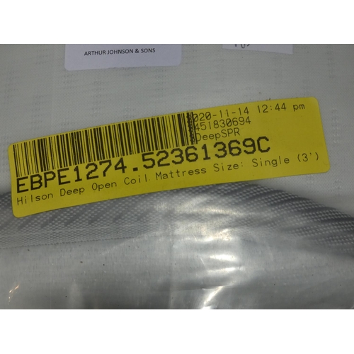 3108 - A single Hilson deep coil mattress * this lot is subject to VAT