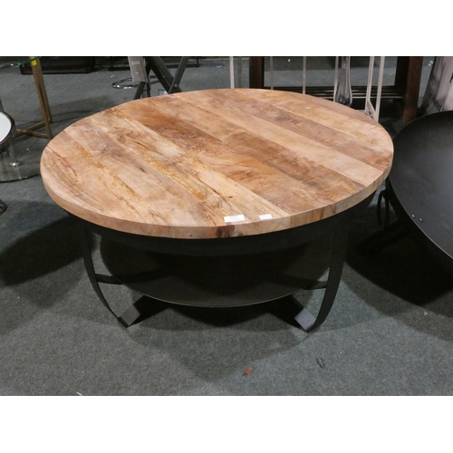 3117 - A metal/hardwood circular coffee table (dia 88cm) * this lot is subject to VAT