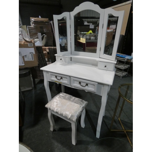 3123 - A white painted dressing table with mirror & stool * this lot is subject to VAT