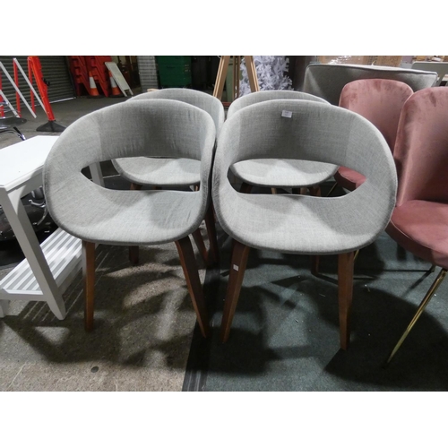 3150 - A set of four grey fabric armchairs on darkwood legs * this lot is subject to VAT