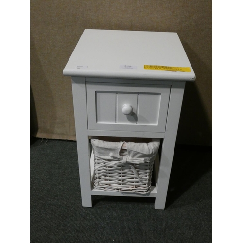 3152 - A white painted, one drawer side table with basket * this lot is subject to VAT