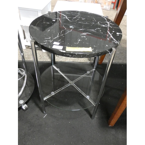 3156 - A black/glass 2-tier side table * this lot is subject to VAT