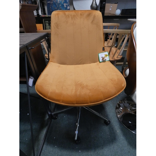 3163 - A mustard velvet fabric swivel office chair * this lot is subject to VAT