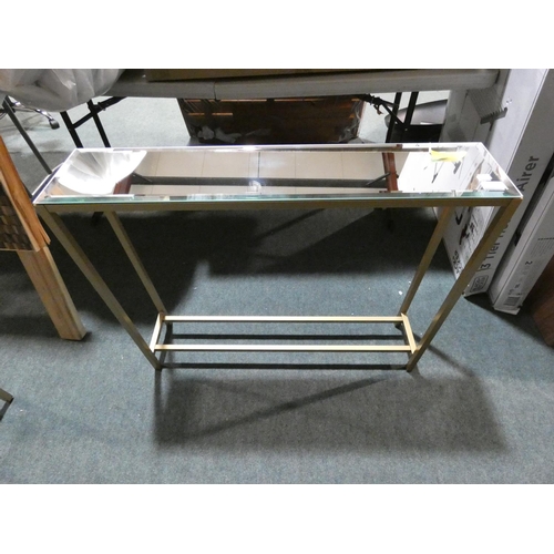 3195 - A glass/gold metal framed console table * this lot is subject to VAT