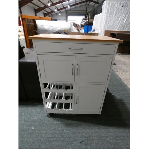 3205 - A white/natural kitchen organiser on wheels * this lot is subject to VAT