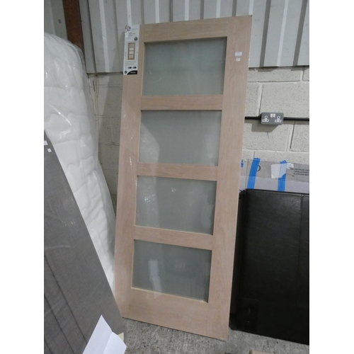 3210 - An oak shaker with obscure glass internal door (2040 x 826 x 40mm) (damaged corners) * this lot is s... 