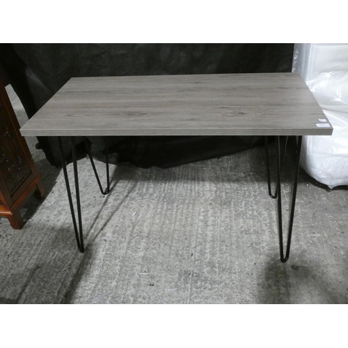 3213 - A grey oak/black metal desk/console unit * this lot is subject to VAT