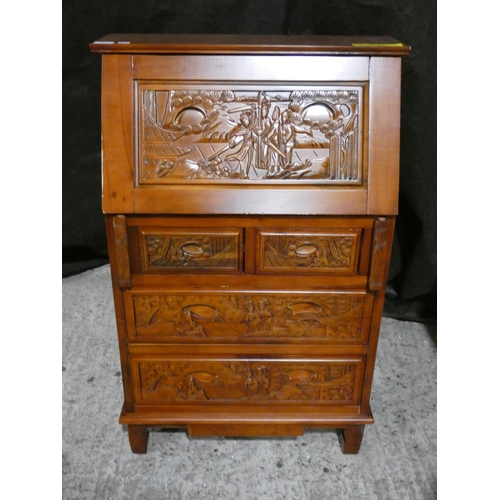 3216 - An Abrams carved secretary writing desk (marked) * this lot is subject to VAT