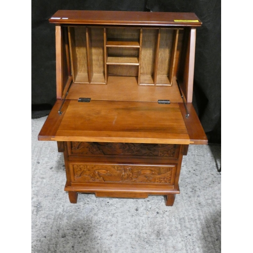 3216 - An Abrams carved secretary writing desk (marked) * this lot is subject to VAT