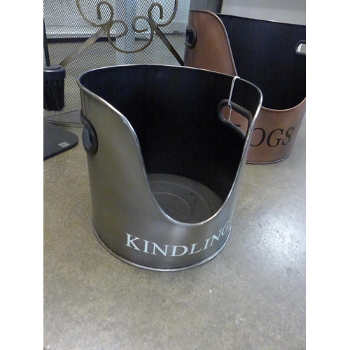 1365 - A pewter finish kindling storage bucket (1752910)   #