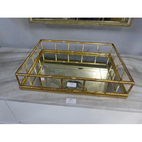 1504 - A gilt bamboo effect mirrored tray, 42 x 32cms (2080112)   #