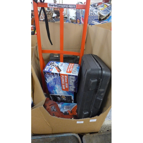 2013 - Box of Clarke power tools with Strongarm sack trolley - MM9140 - sold as scrap * This lot is subject... 