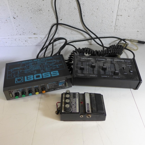 2095 - Boss digital sampler/relay, Realistic 4 channel stereo microphone mixer & Hard Rock distortion FX57 ... 