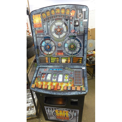 2177 - Red gaming 'Safe Cracker' fruit machine with keys - W - requires converting to new £1 coins (jackpot... 