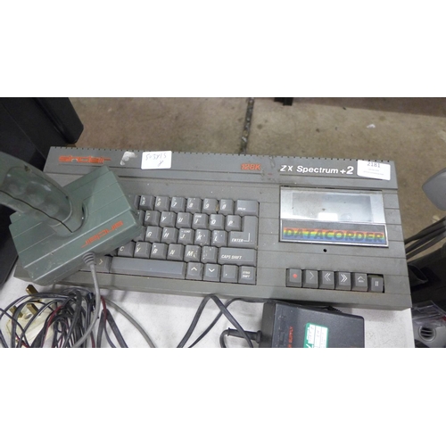 2181 - Sinclair ZX Spectrum Plus 2, 128K vintage computer with joystick, power pack & large qty. of games