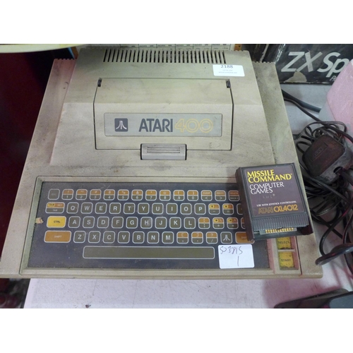 2188 - Atari 400 vintage games console with original power pack & aerial lead, missile command cartridge