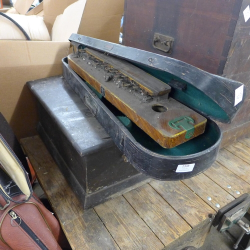 2338 - Old wooden box, violin case, 'Japan Music' part instrument