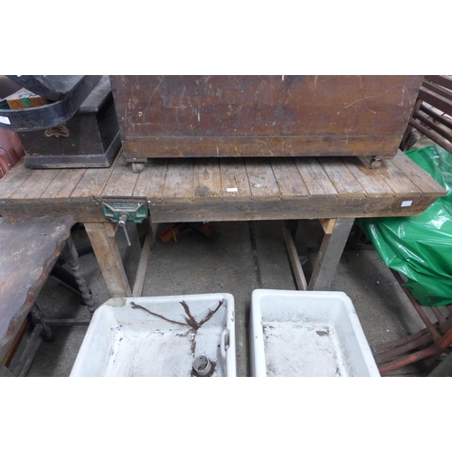 2340 - Wooden work bench with P & B vice